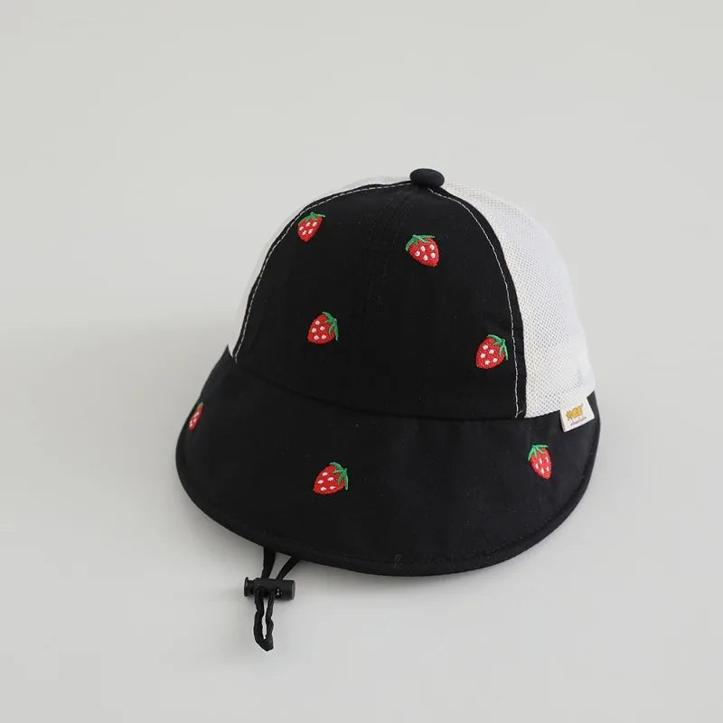 Baby Kids Summer Sun Hat 48-50cm 1-3 Years Breathable Mesh Fishing Hat Sweet Bucket Hat for Boys Girls UV Protection Cap Hats