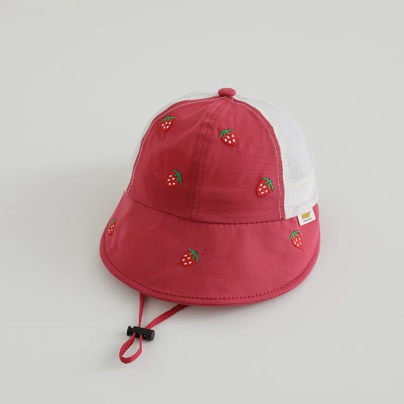 Baby Kids Summer Sun Hat 48-50cm 1-3 Years Breathable Mesh Fishing Hat Sweet Bucket Hat for Boys Girls UV Protection Cap Hats