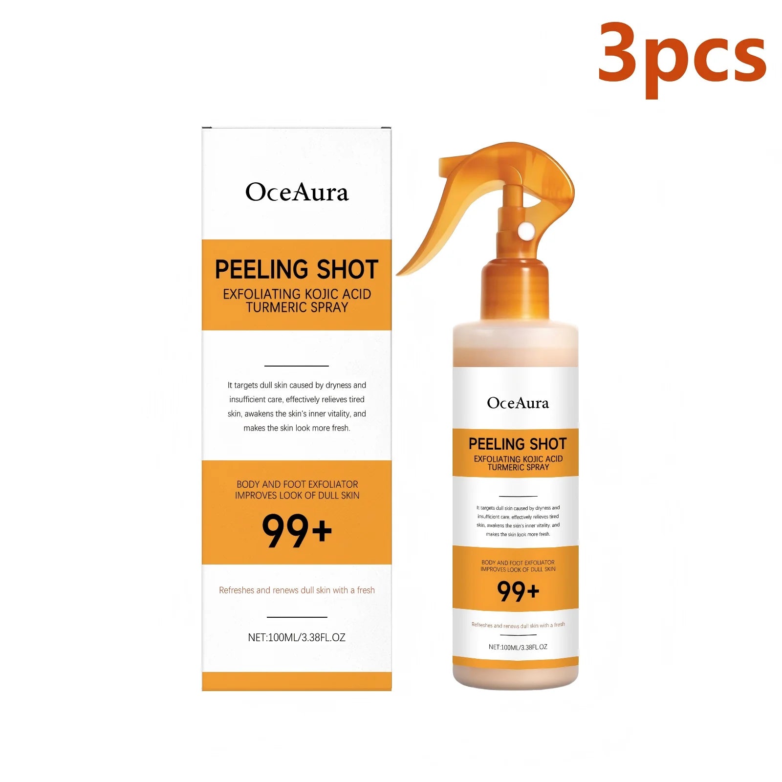 OceAura Peel Shot Kojic Acid Turmeric Spray Dead Skin Remover Smooth Body Exfoliant Improve Dullness Refreshing Hydrating Spray