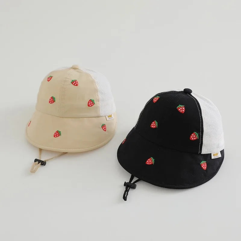 Baby Kids Summer Sun Hat 48-50cm 1-3 Years Breathable Mesh Fishing Hat Sweet Bucket Hat for Boys Girls UV Protection Cap Hats