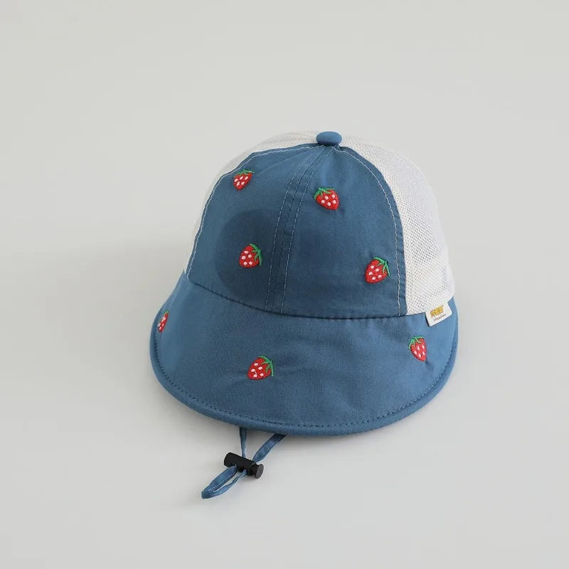 Baby Kids Summer Sun Hat 48-50cm 1-3 Years Breathable Mesh Fishing Hat Sweet Bucket Hat for Boys Girls UV Protection Cap Hats