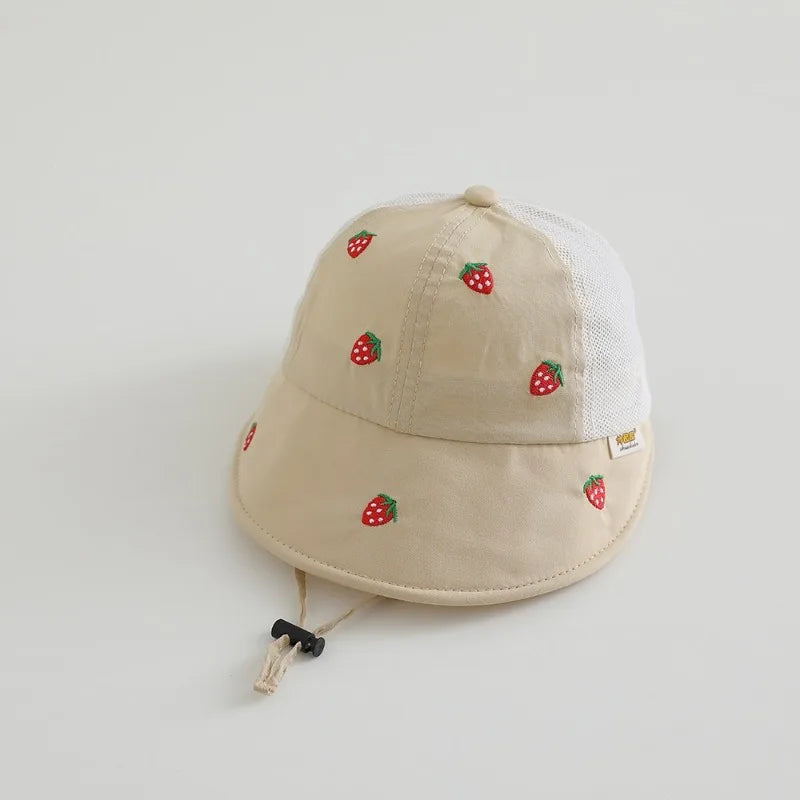 Baby Kids Summer Sun Hat 48-50cm 1-3 Years Breathable Mesh Fishing Hat Sweet Bucket Hat for Boys Girls UV Protection Cap Hats