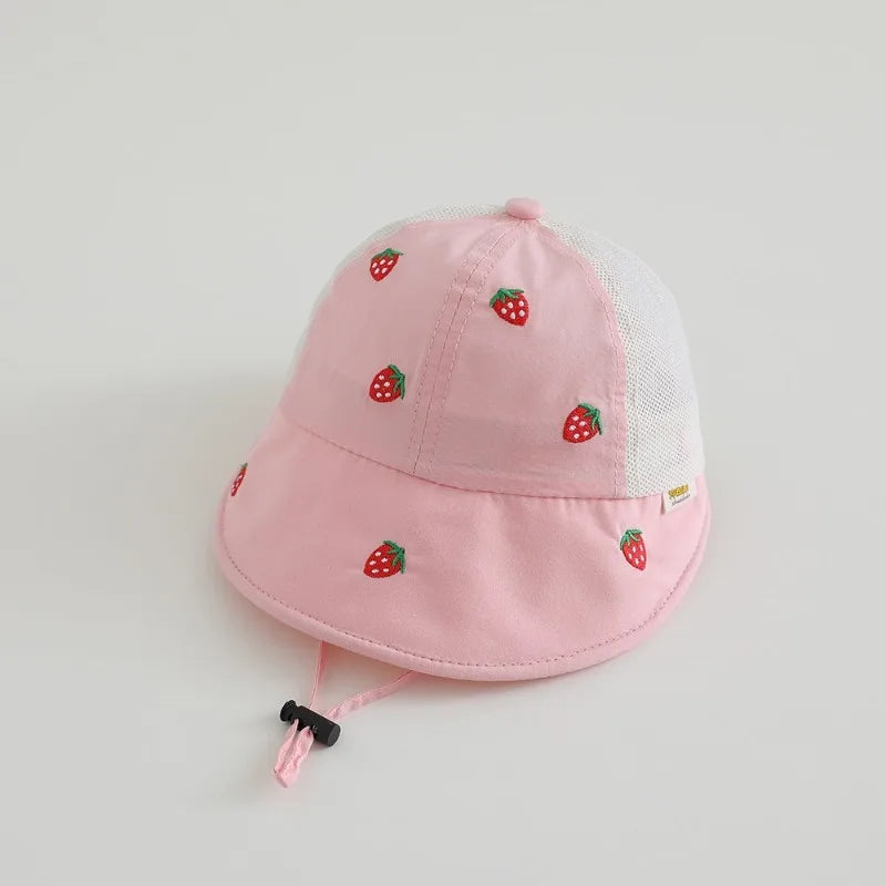Baby Kids Summer Sun Hat 48-50cm 1-3 Years Breathable Mesh Fishing Hat Sweet Bucket Hat for Boys Girls UV Protection Cap Hats