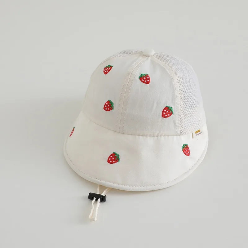 Baby Kids Summer Sun Hat 48-50cm 1-3 Years Breathable Mesh Fishing Hat Sweet Bucket Hat for Boys Girls UV Protection Cap Hats