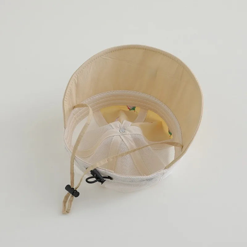 Baby Kids Summer Sun Hat 48-50cm 1-3 Years Breathable Mesh Fishing Hat Sweet Bucket Hat for Boys Girls UV Protection Cap Hats